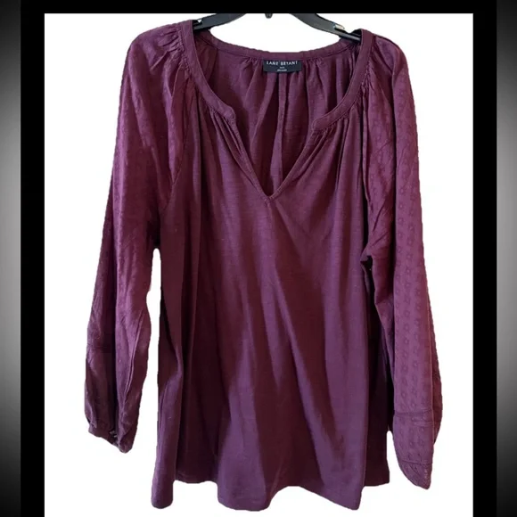 Lane Bryant Wine V-Neck Peasant Blouse - Picture 1 of 4